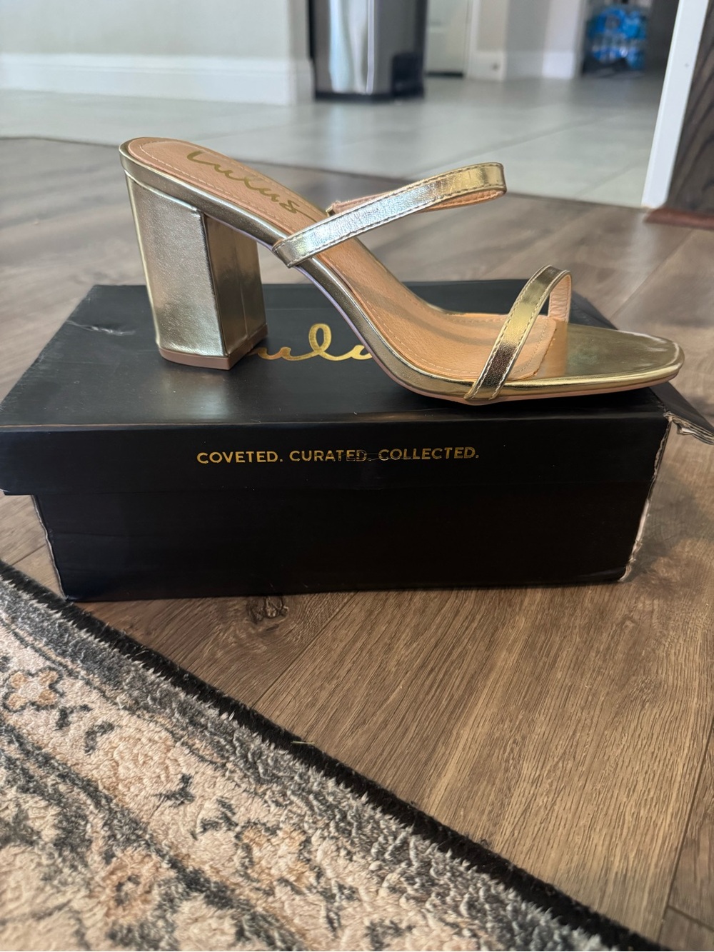 Lulu's Gold Double-Strap Block Heel Mule